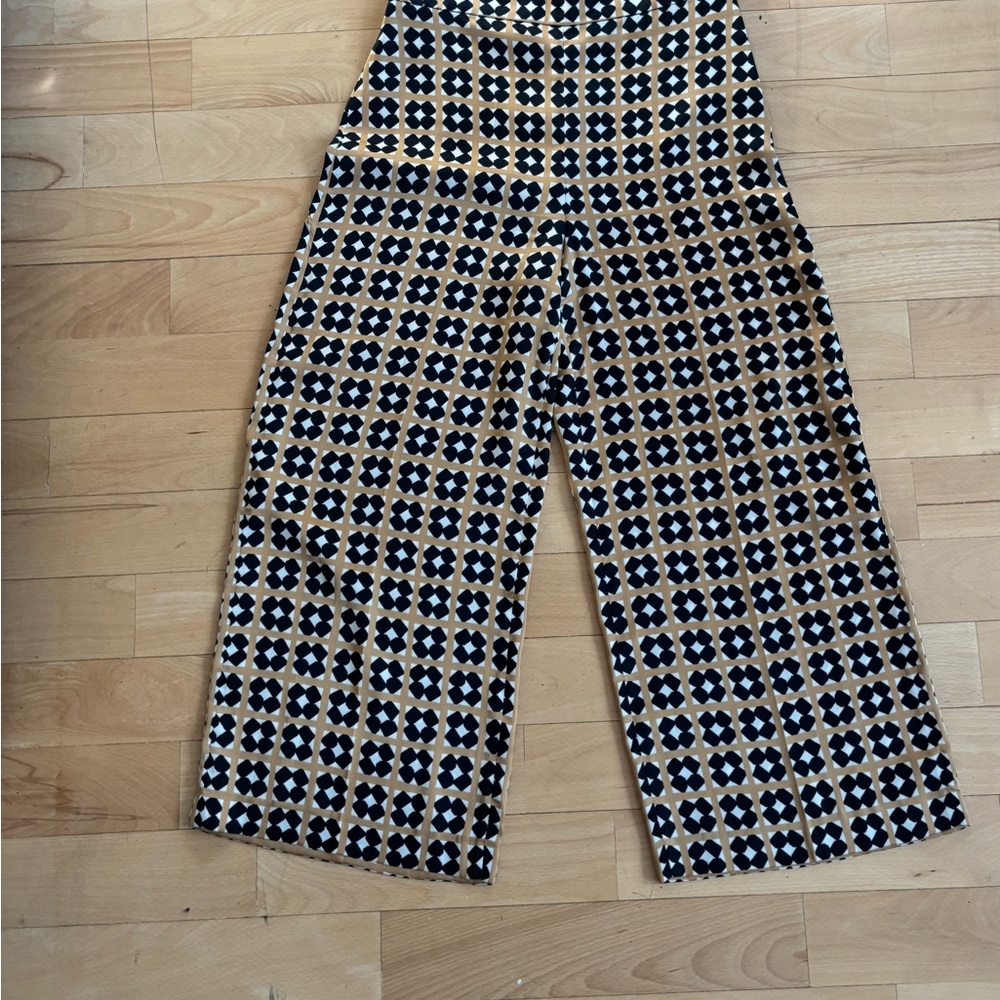 Zara Black and Tan Geometric Wide-Leg Pants Medium